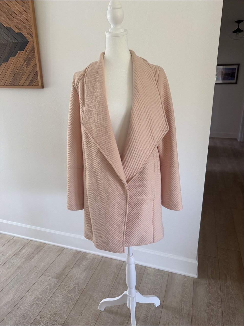 Skies Are Blue Draped Open-Front Trench Coat in Blush
